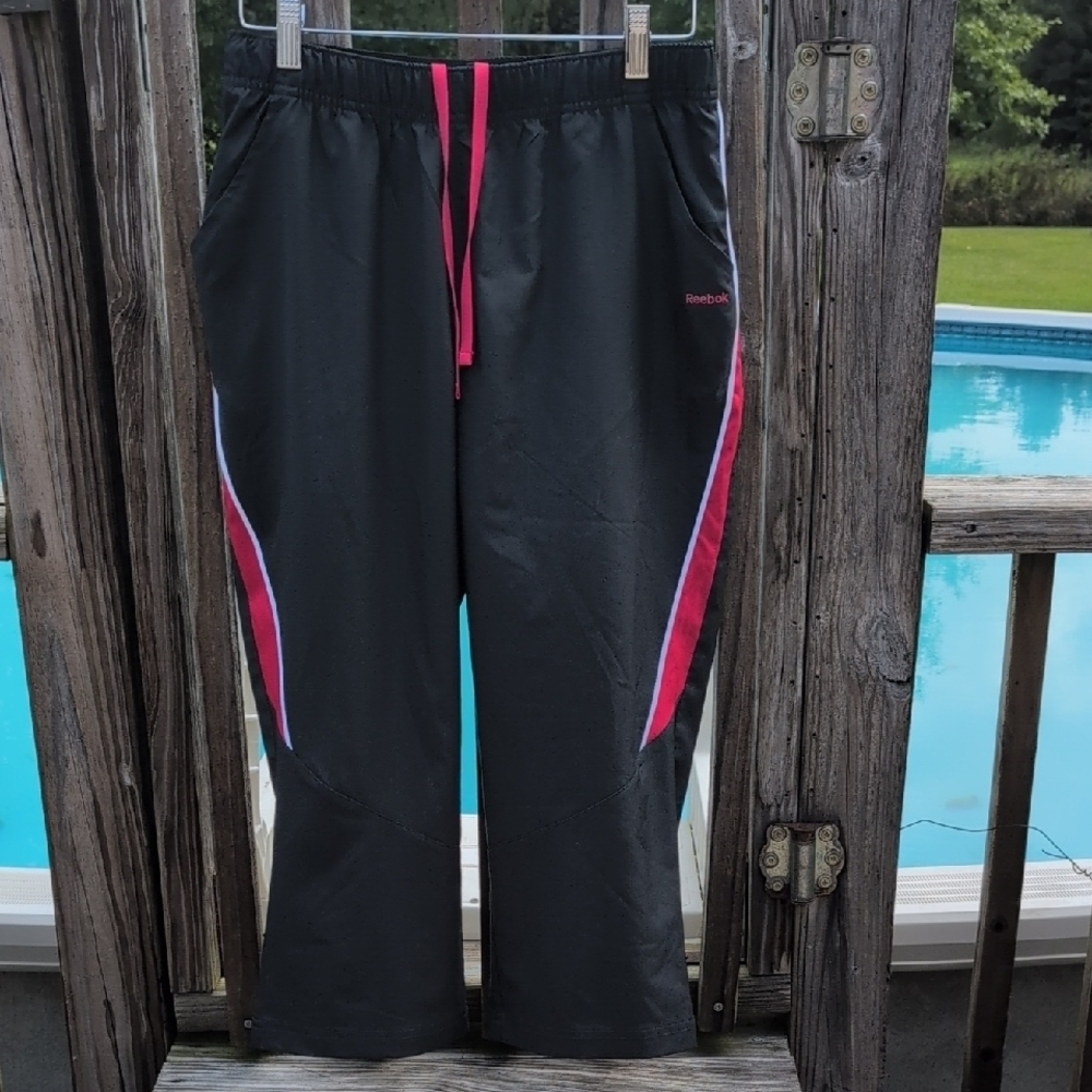 Reebok Black Pants with Pink and White Stripes